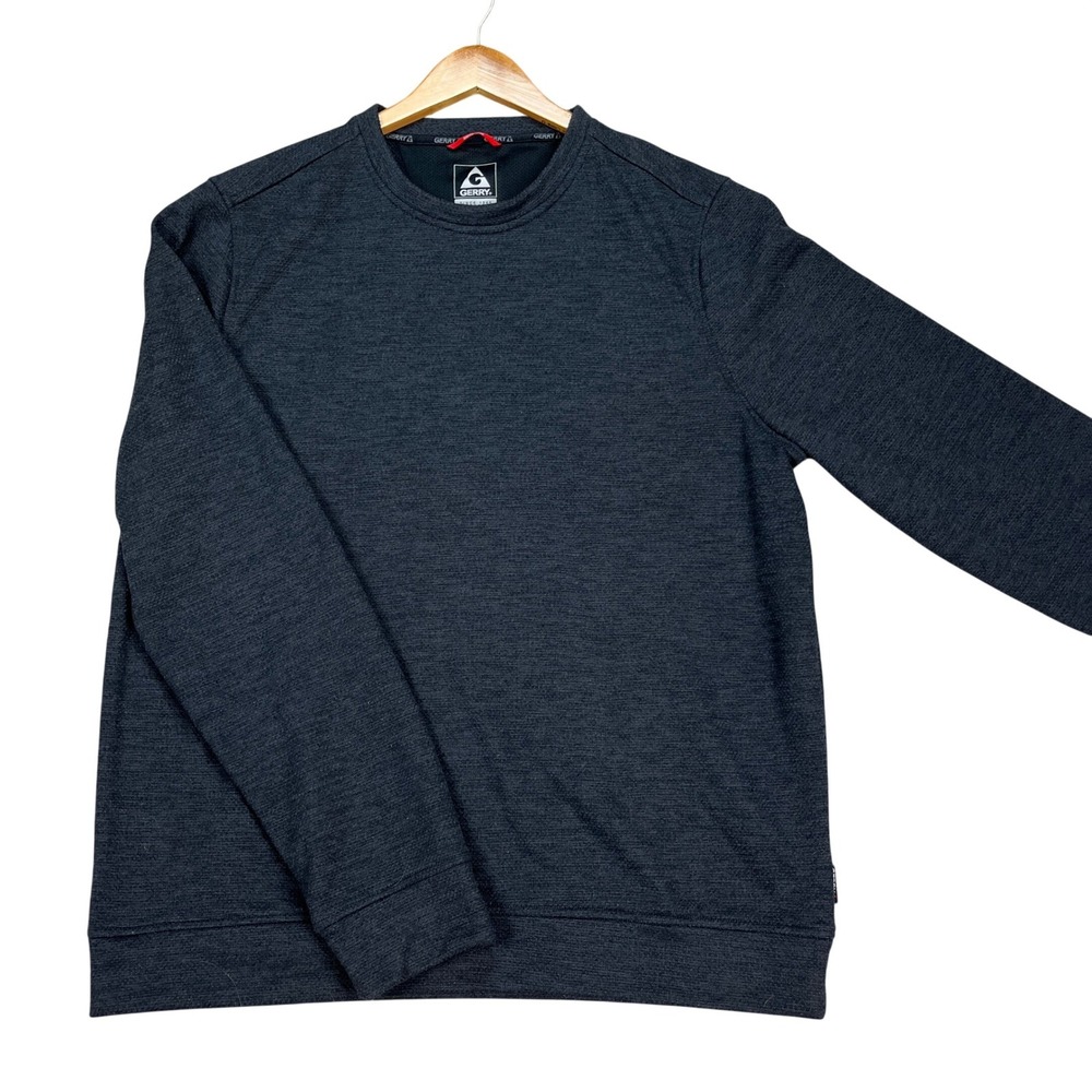 Gerry Pullover Mens Large Gray Heathered‎ Long Sleeve Crew Neck Performance EUC